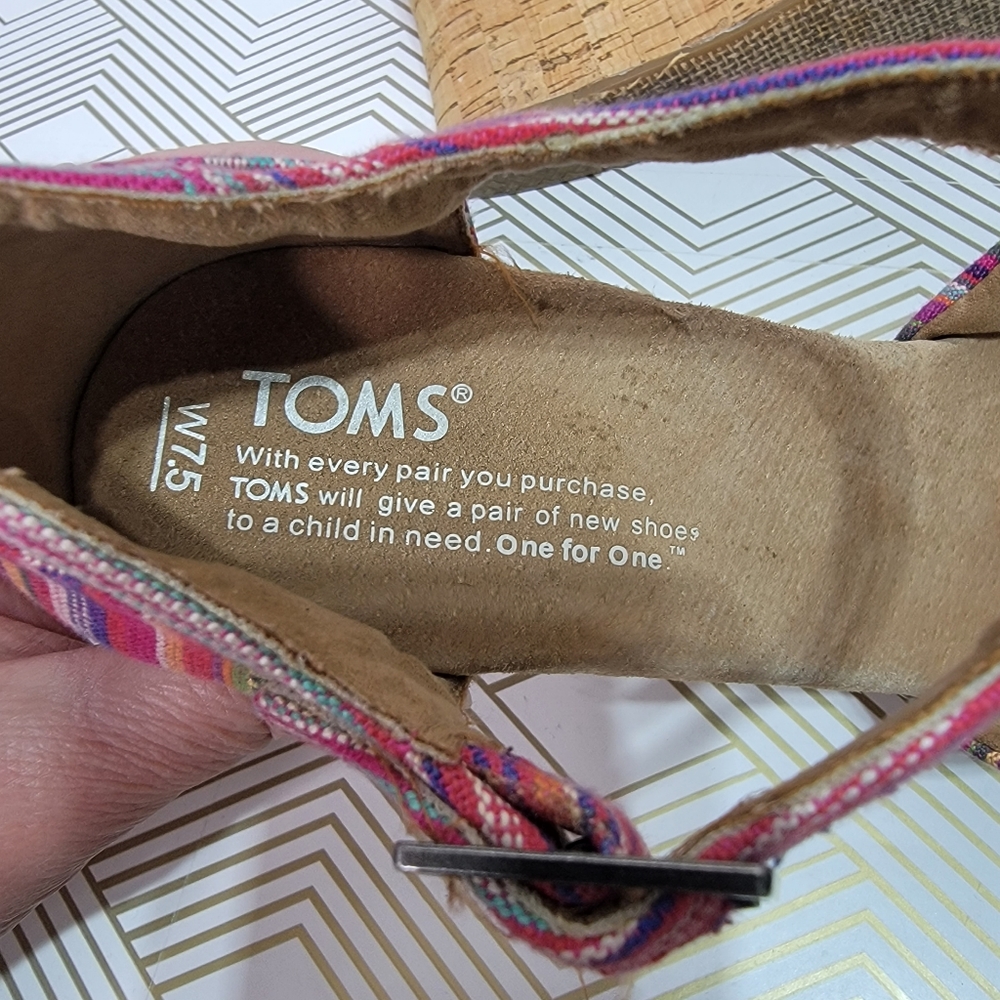 Toms Sienna Women's Multicolor Cork Wedge Sandals - Size 7.5 Ankle Buckle. - Picture 6 of 9